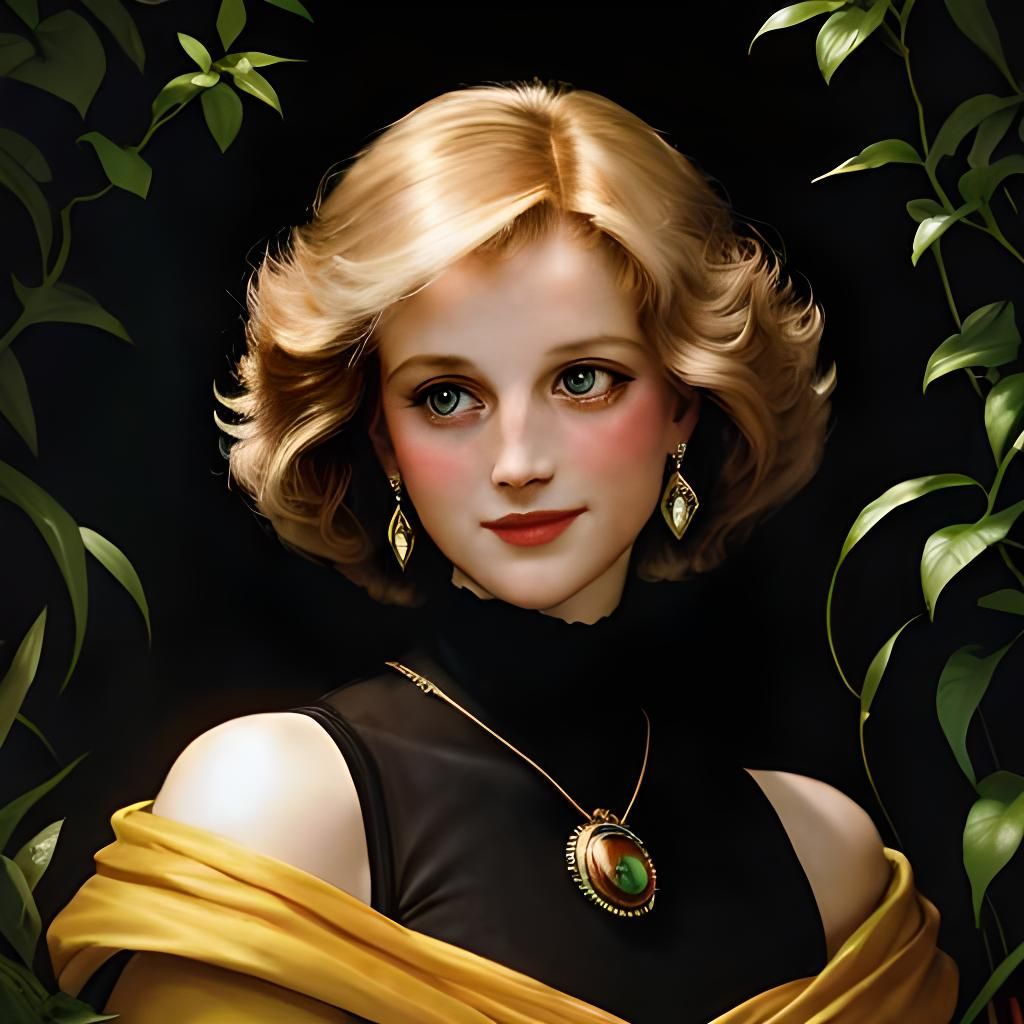 Enchanting Princess Diana Portrait in Noir Garden