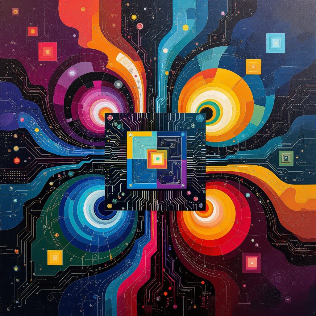 Sentient Computer Mindscape: Abstract Oil Painting