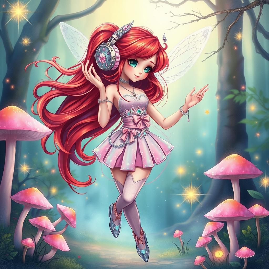 Whimsical Fairy in Iridescent Magical Forest