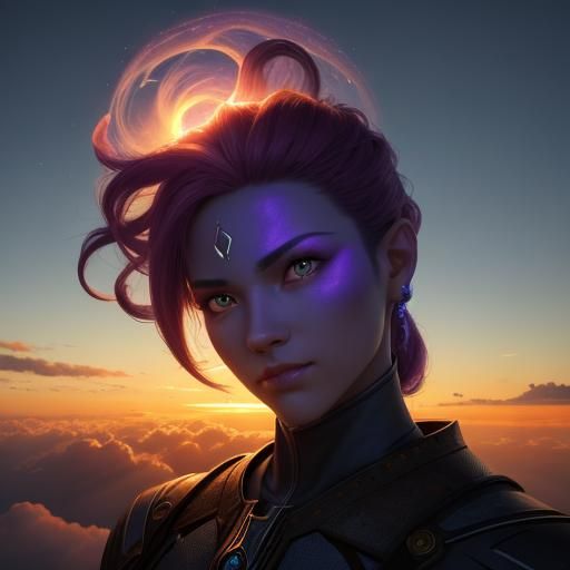 A 3D scene where a genie's face emerges from swirling clouds...