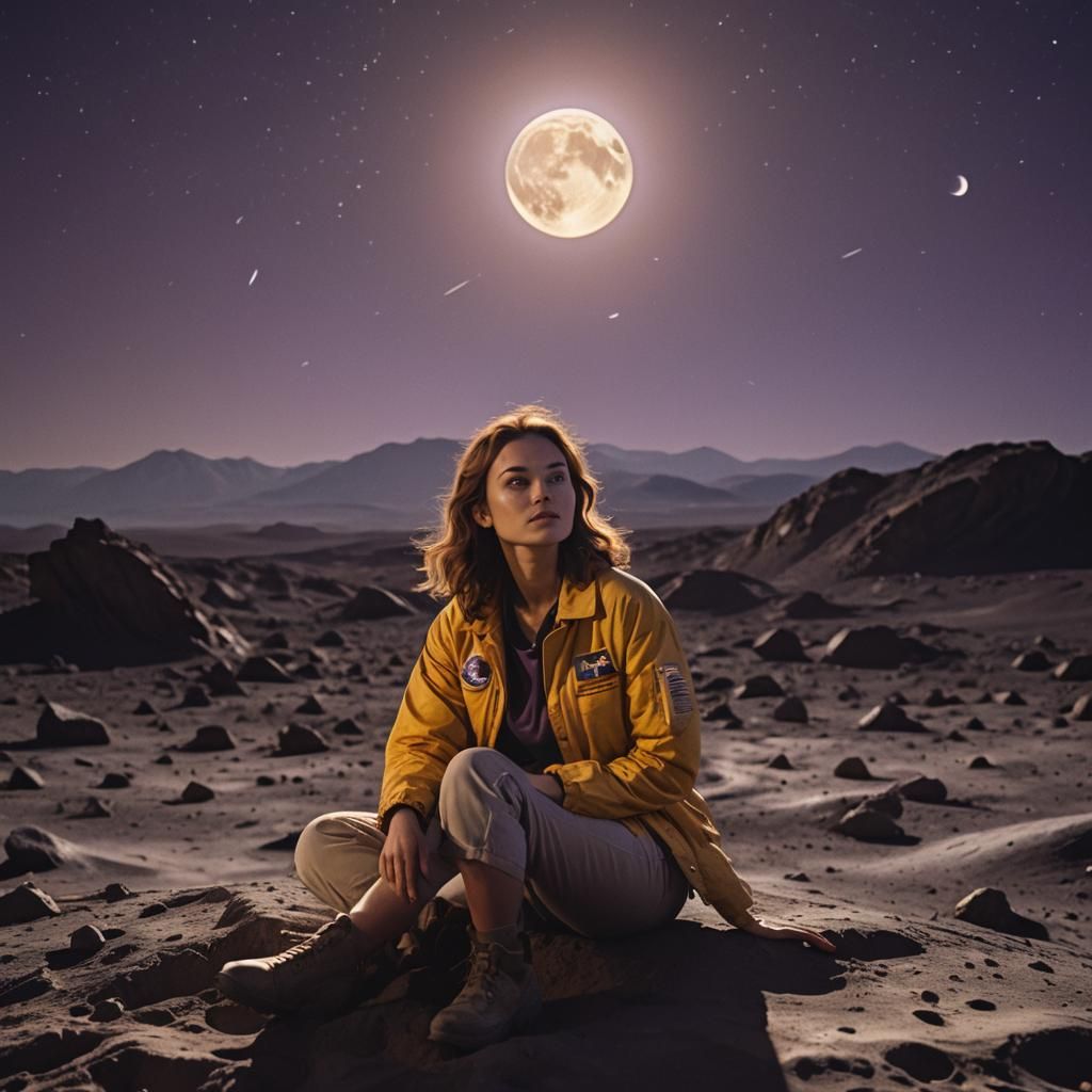 Giant Moon Lady Observes Earth: Dark Fantasy Concept Art