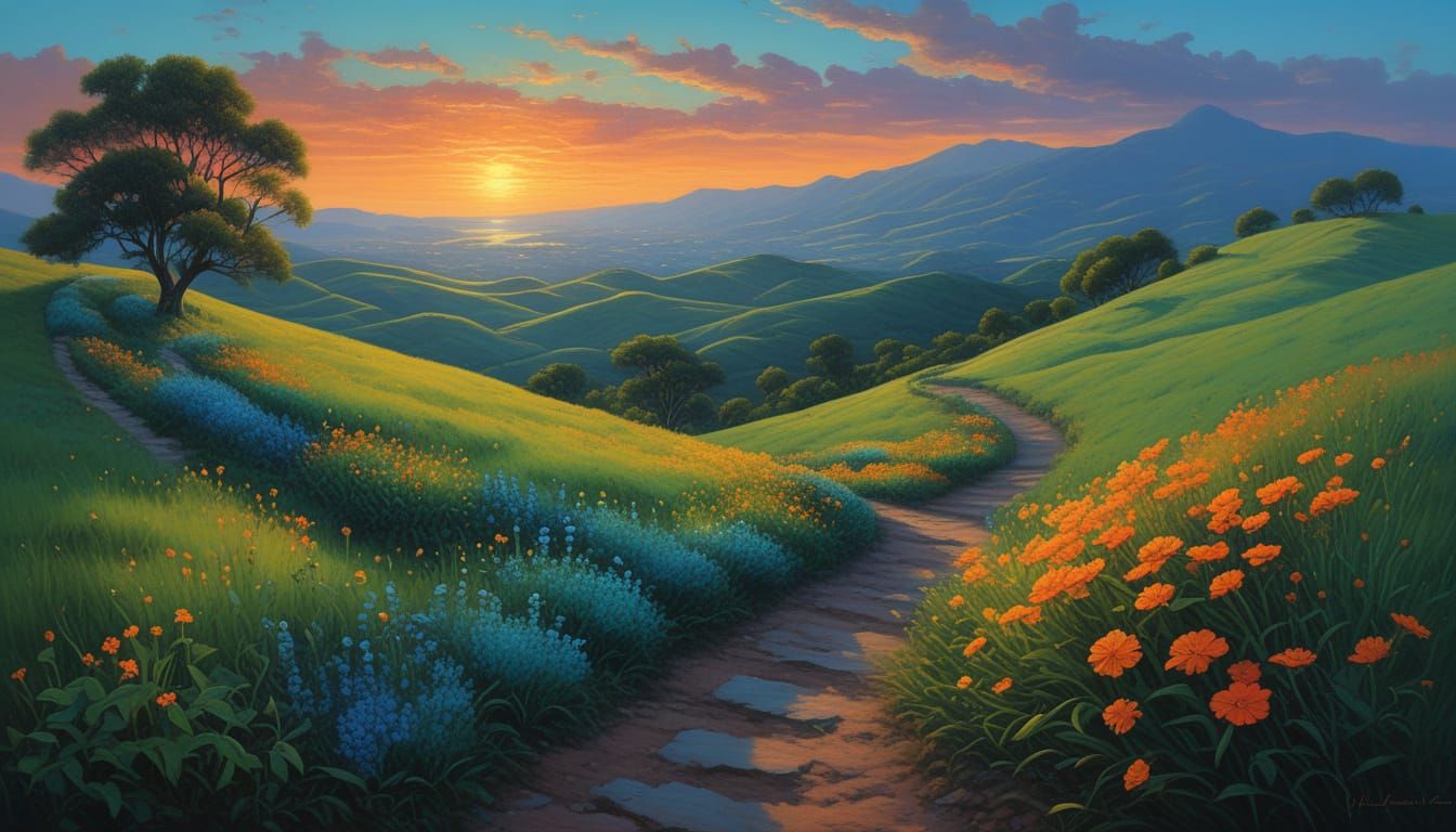 Ethereal Souls Travel a Flower-Lined Path at Dusk