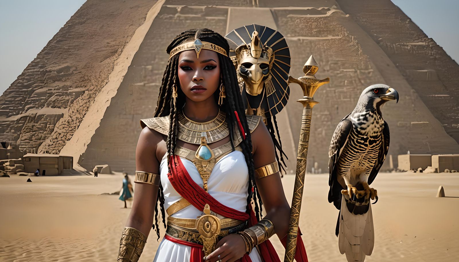 Egyptian Queen with Falcon, Hyperrealistic Portrait