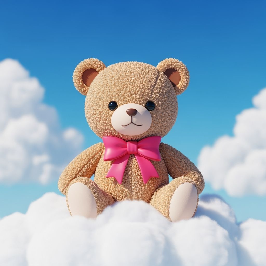 Cute Teddy Bear on Cloud in 3D Anime Style