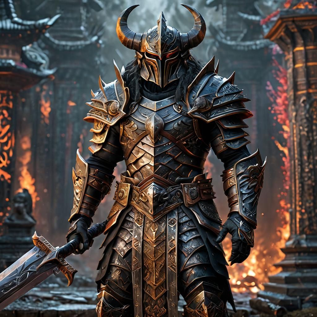 Obsidian Armored Berserker God in Detailed 3D Render