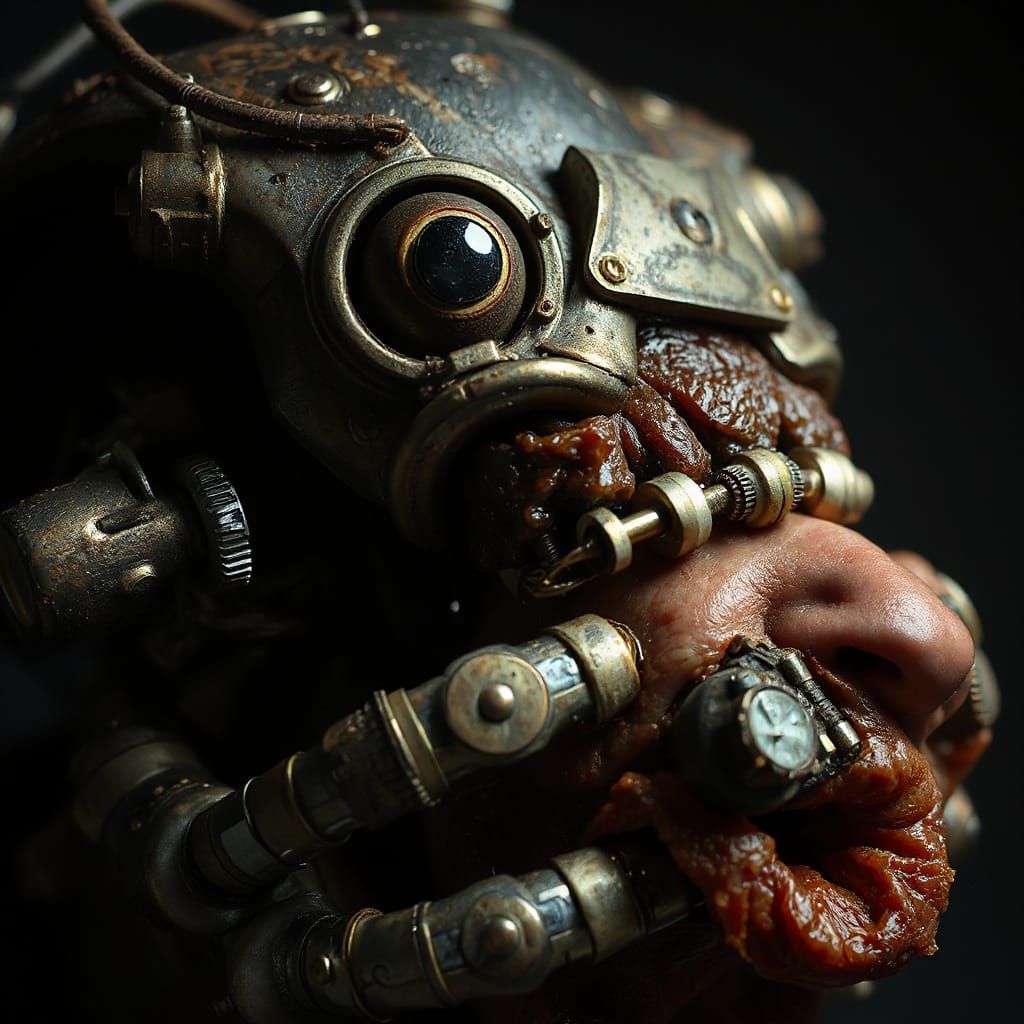 Grotesque Biomechanical Abomination Consuming a Face