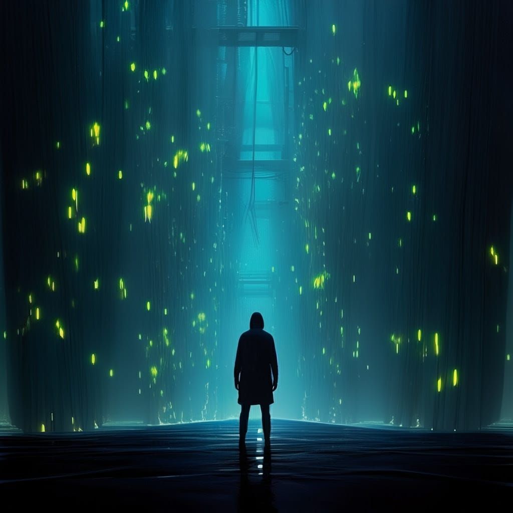 Lone Figure in Flickering Dreamscape