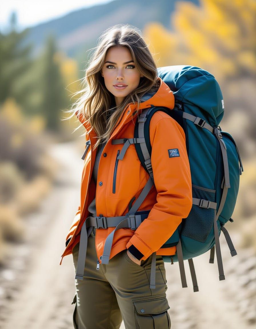 Playful Hiker Portrait with Vibrant Jacket