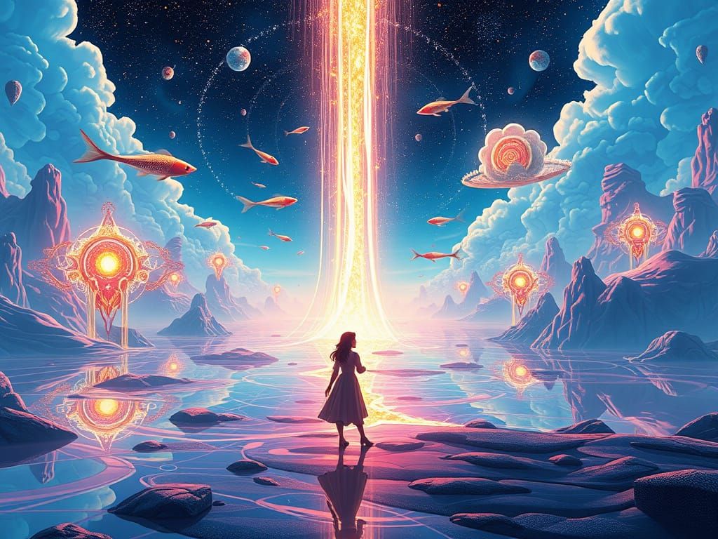 Shimmering River of Light in Surreal Landscape