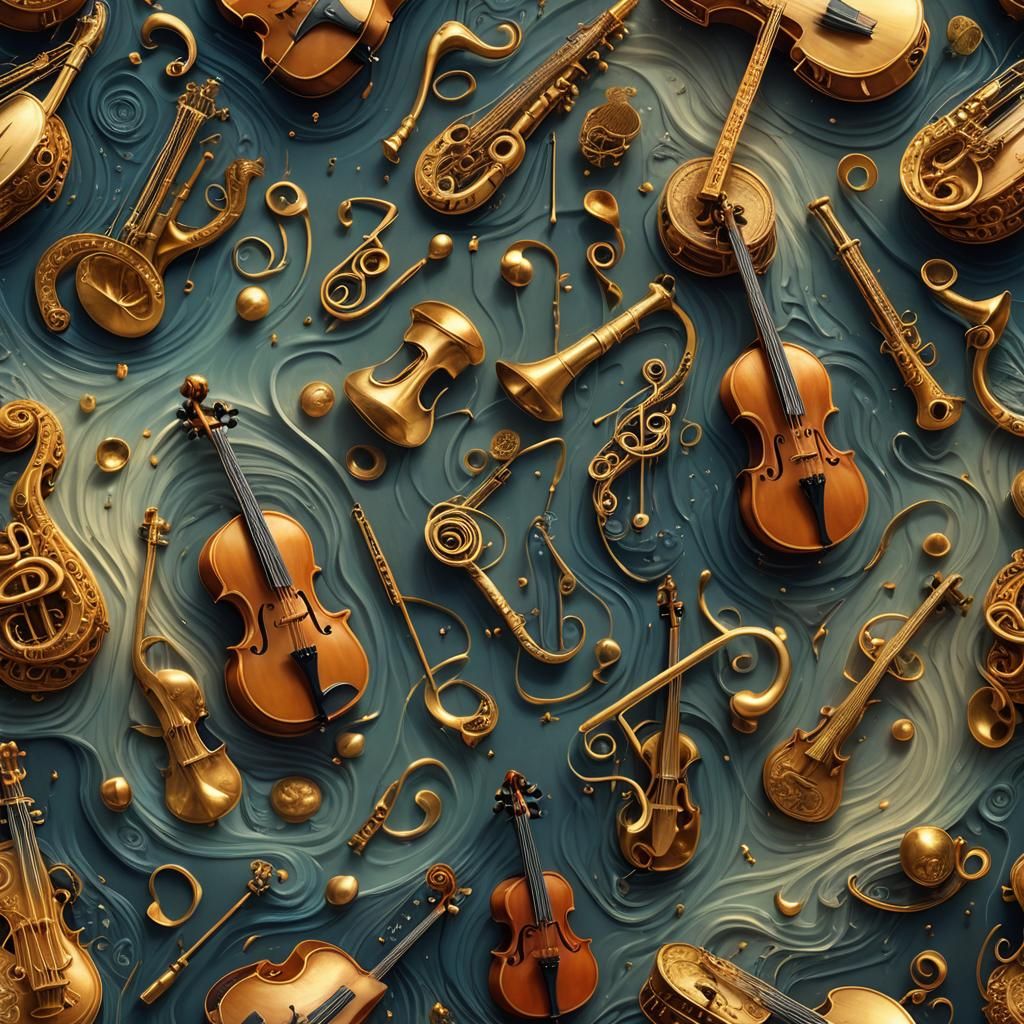 Musical Instruments Floating in Mystical Soundscape
