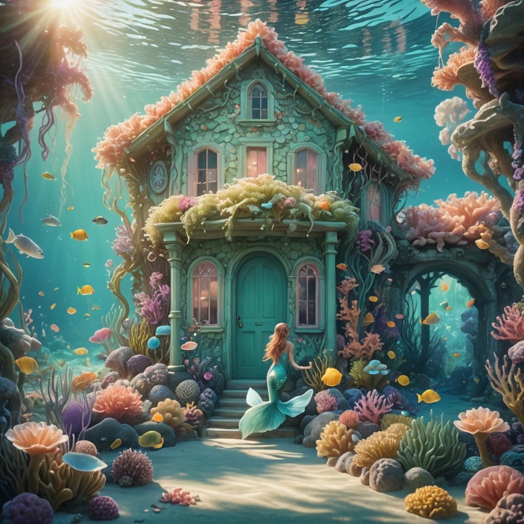 Mermaids by Coral House in Pastel Watercolor Style