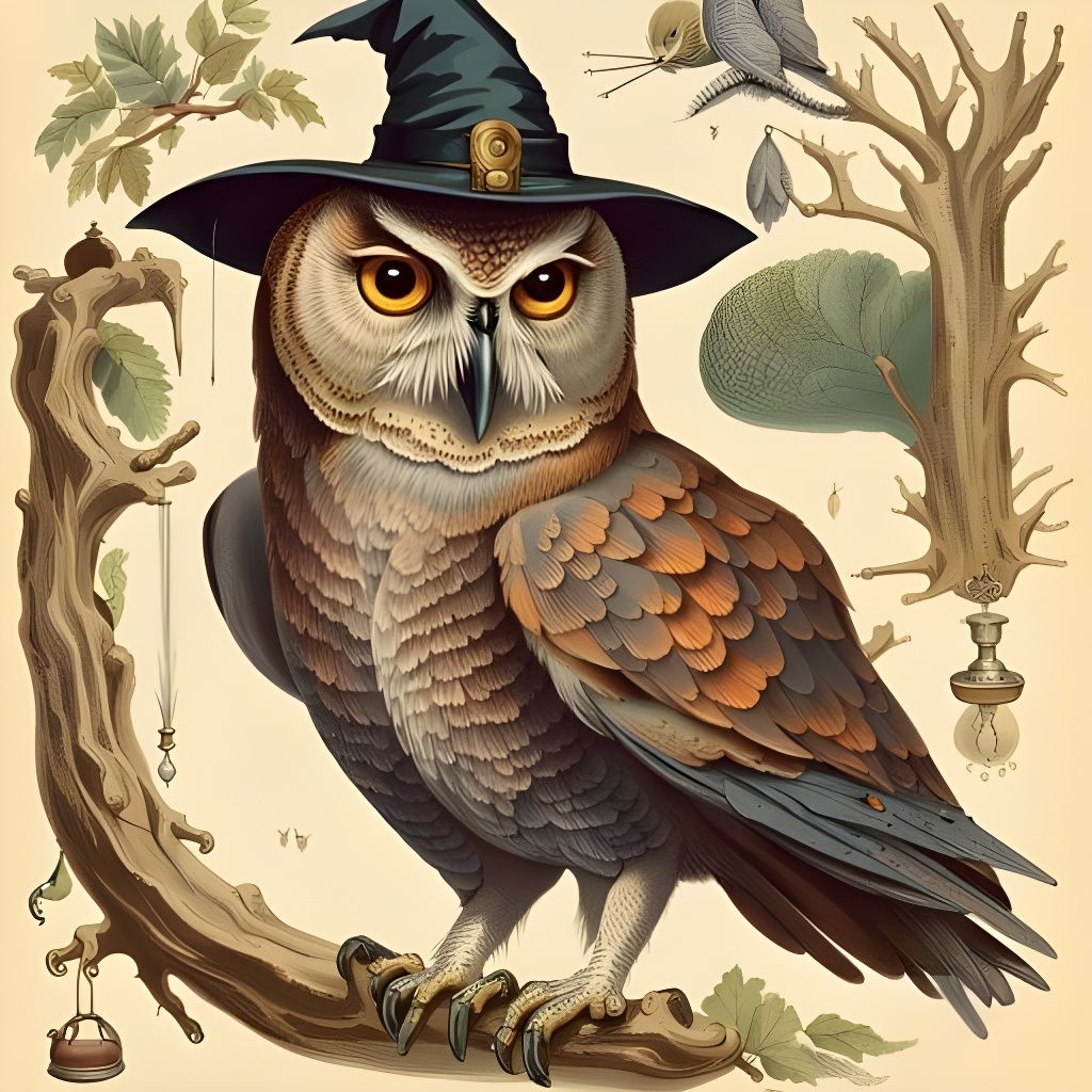 Owl Familiar Illustrated with Magical Effects