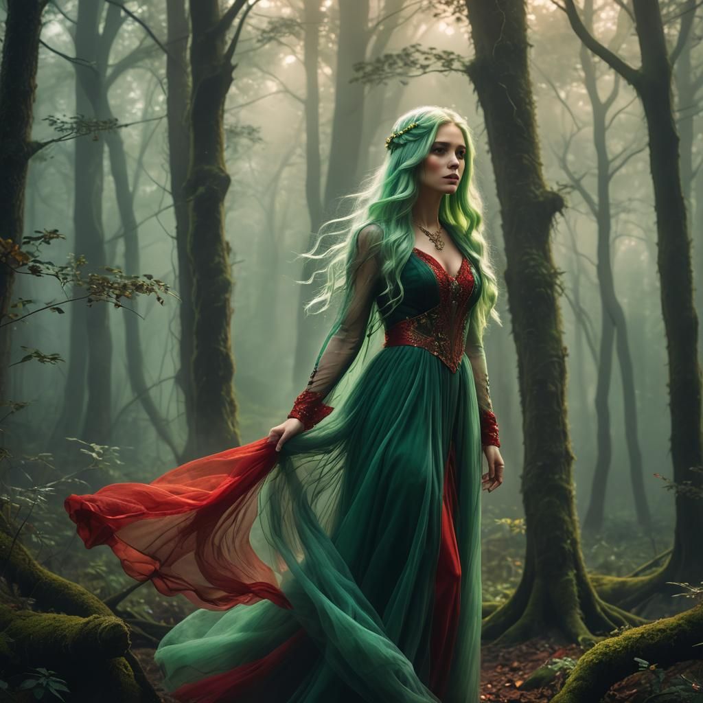 Ethereal Girl in Misty Forest: Fantasy Concept Art