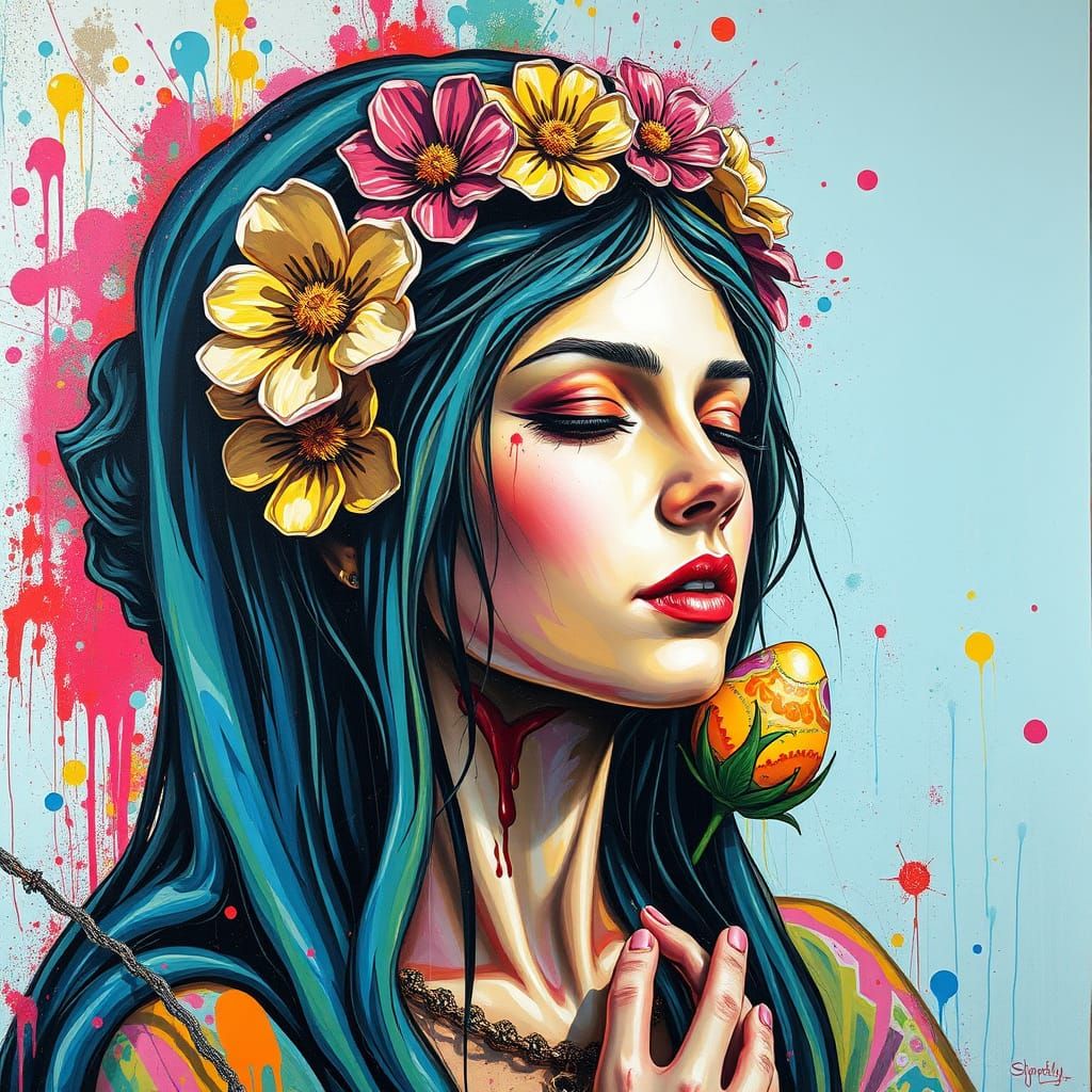 Woman of Easter Hope in Vibrant Graffiti Style