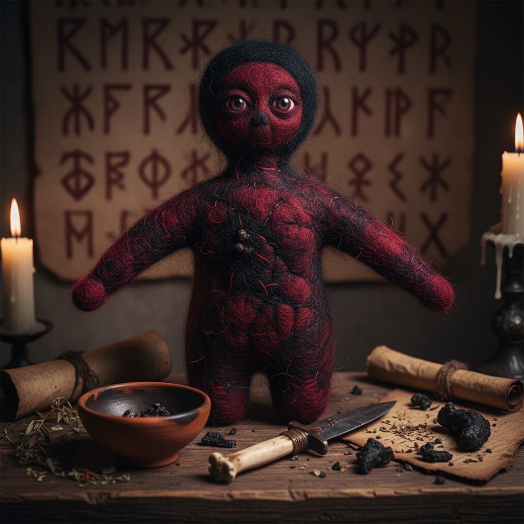 Evil Cursed Doll Made from Needle Felted Wool