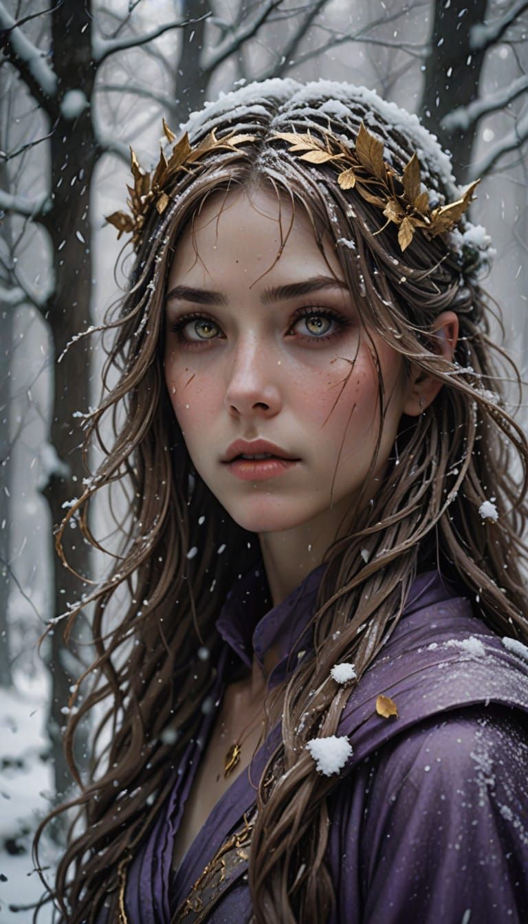 Ethereal Anime Goddess in Snowy Wilderness