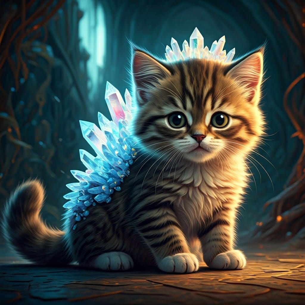 Crystalline Kitten in a Mystical Realm