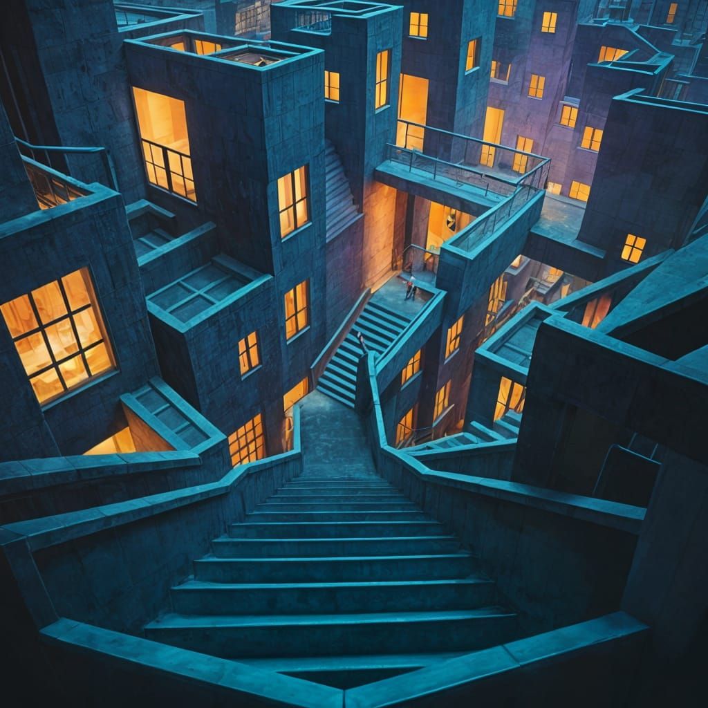 Escher-Inspired Architecture in Cool Colors