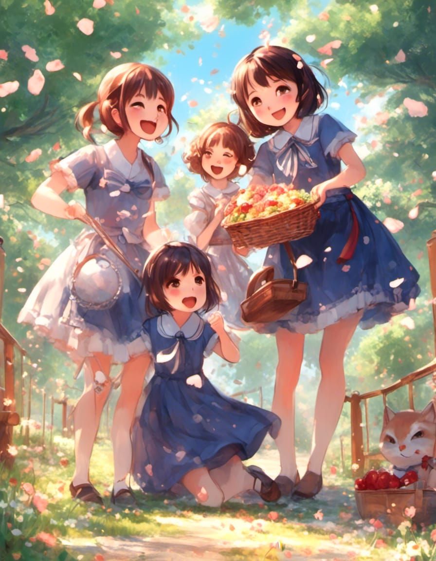 Anime Mother and Daughters Celebrate Family Day