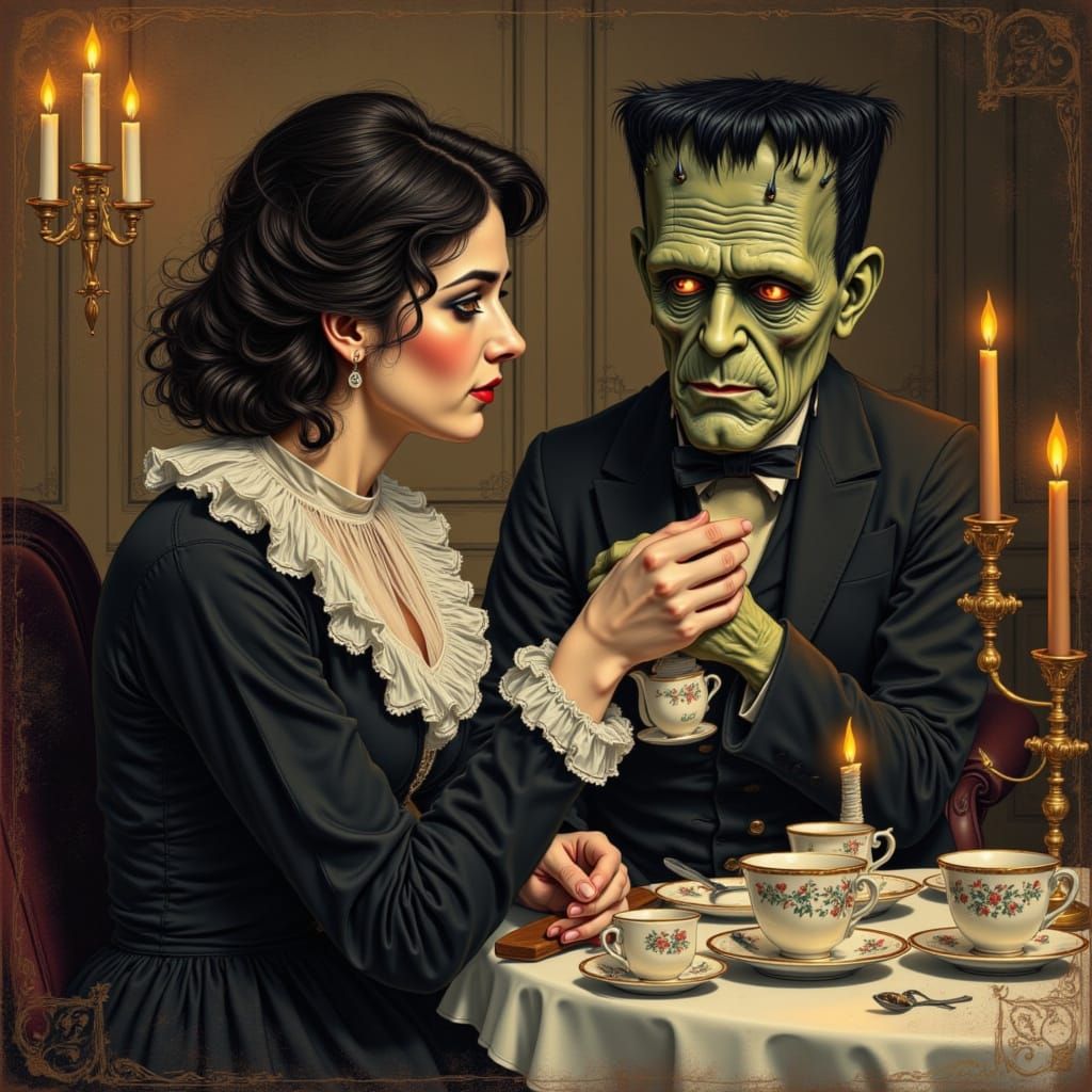 Mary Shelley Shares Tea With Frankenstein Monster