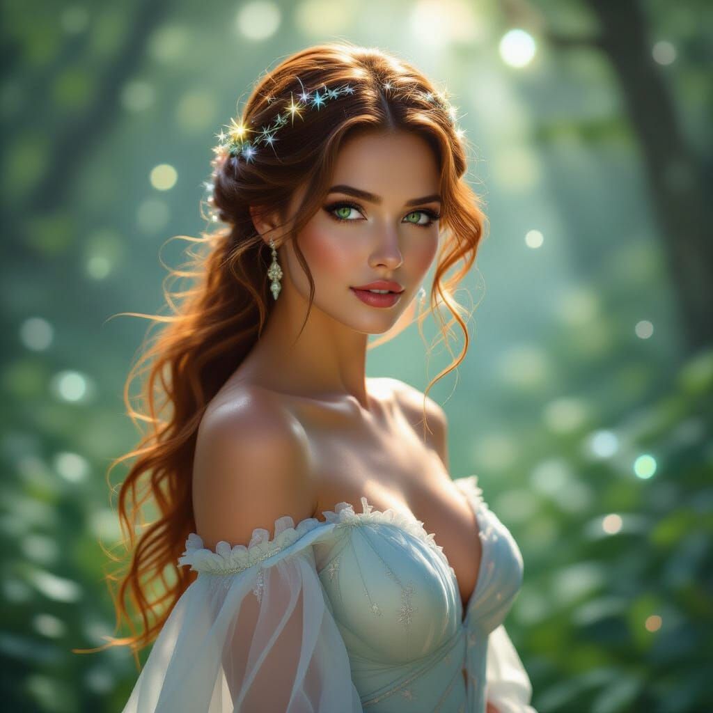 Ethereal Woman with Starlight Crown in Impasto Style