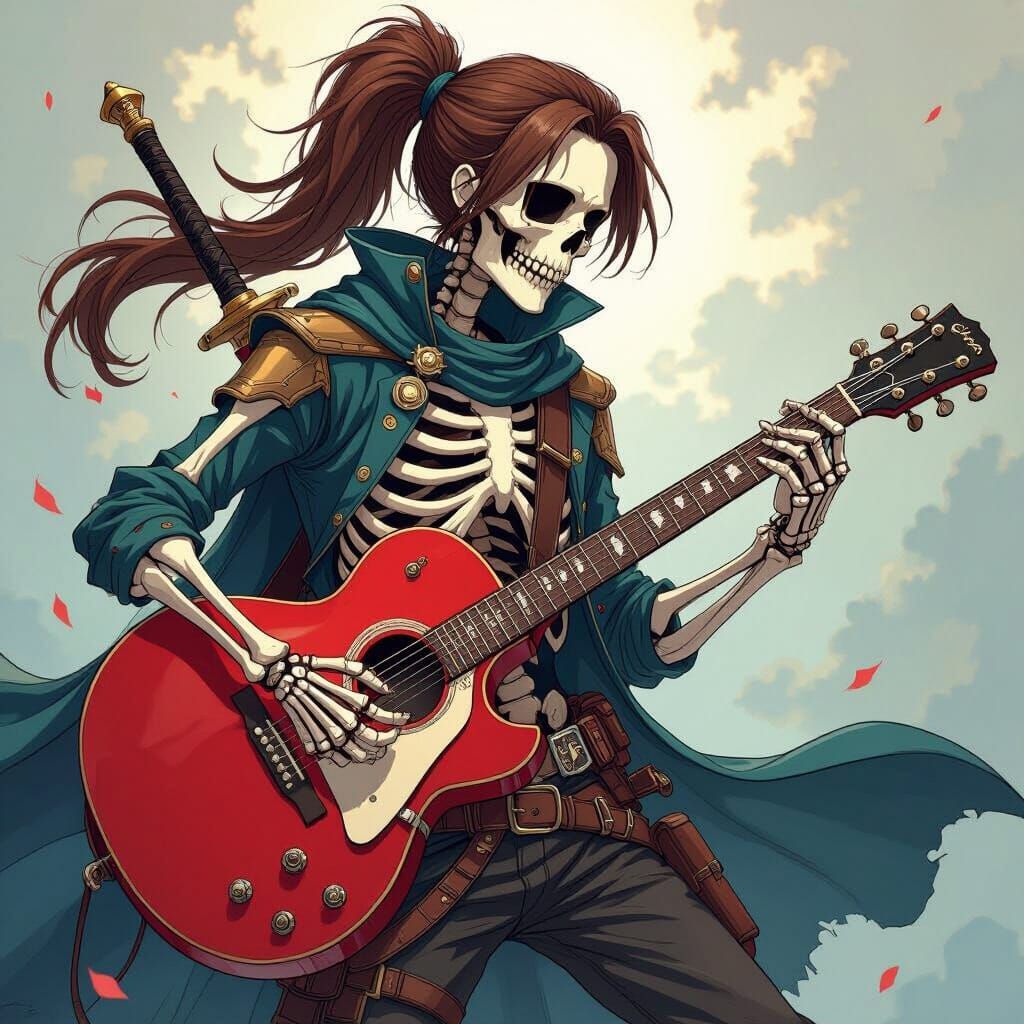 Skeleton Bard in Anime Key Visual Style