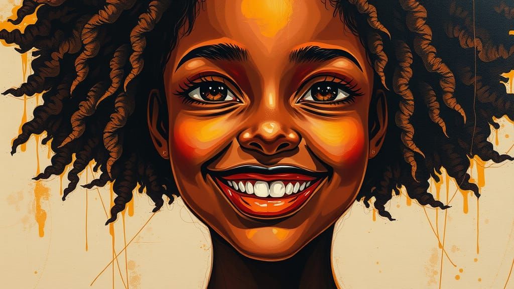 Radiant African American Girl in Encaustic Style