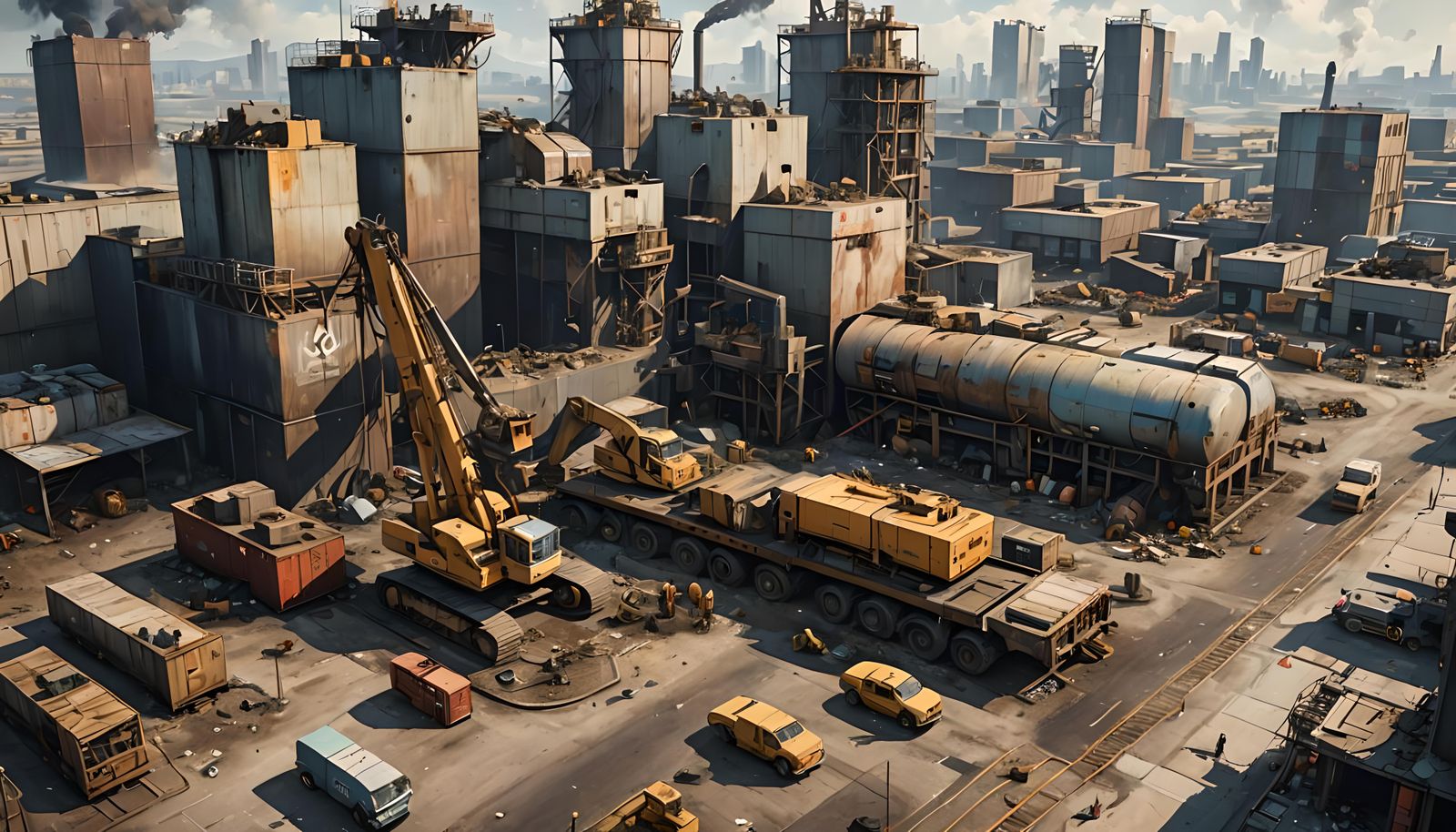 Realistic Post-Industrial Wasteland with Futuristic Roads
