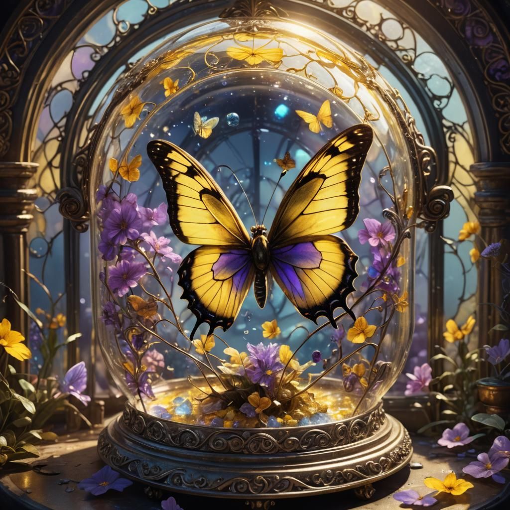 Butterfly Under Glass Dome: Romantic Concept Art