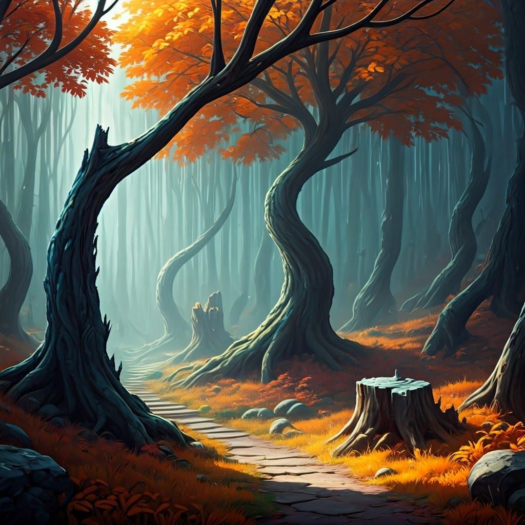 Surreal Autumn Landscape with Eerie Fog