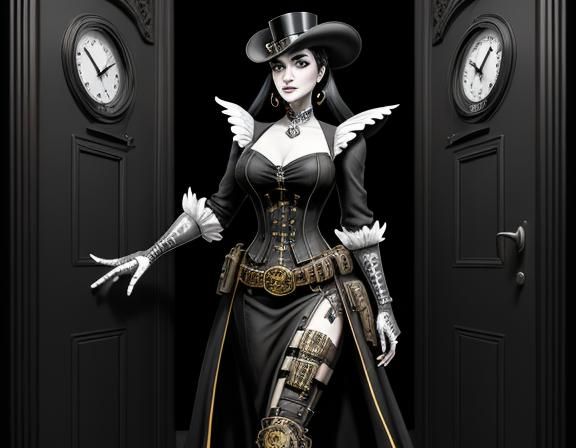 Steampunk Woman in Pop Art Style Doorway