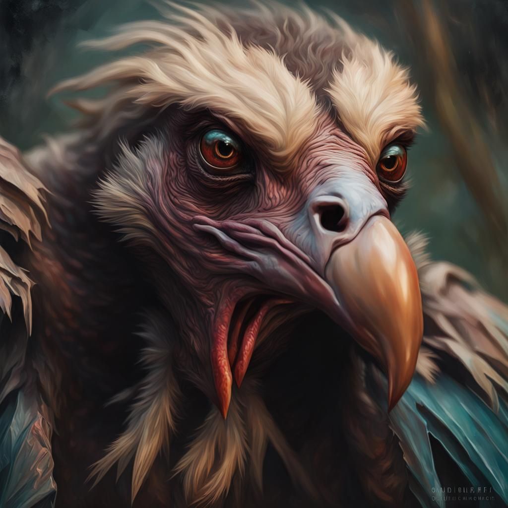 Unusual Vulture Birdfolk Portrait in Horror Fantasy Style