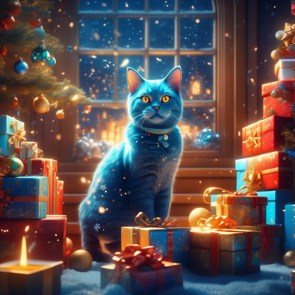 Festive Cat in Whimsical Holiday Concept Art