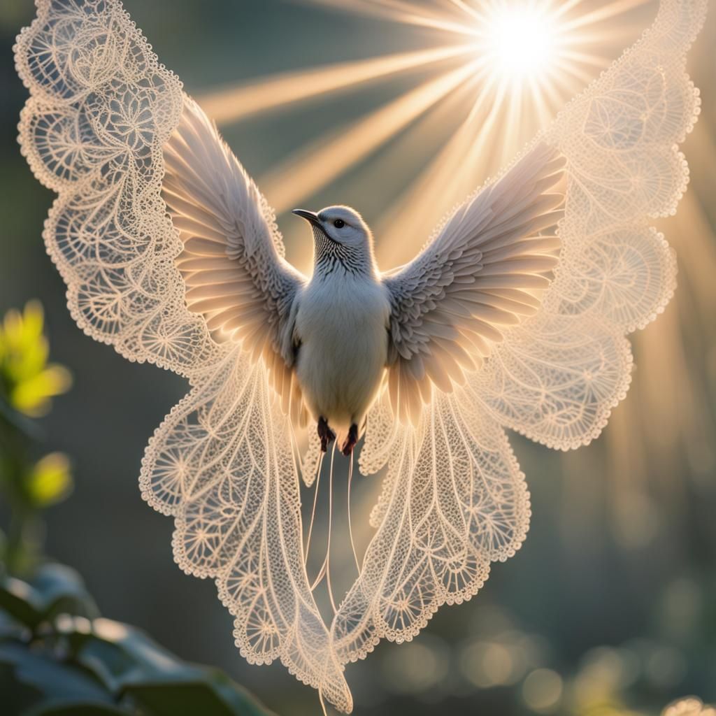 Luminous Lacewing Birds in Divine Sunshine