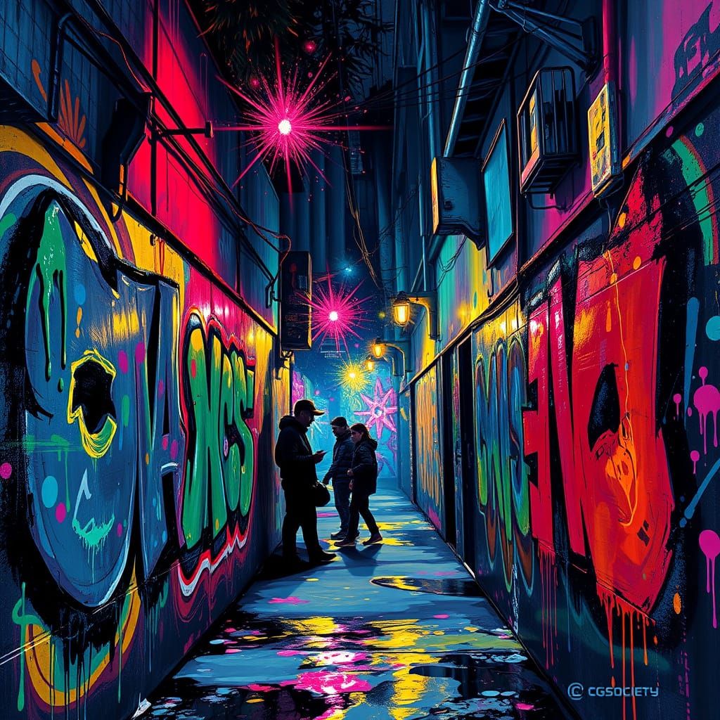 Vibrant Nighttime Street Art Scene