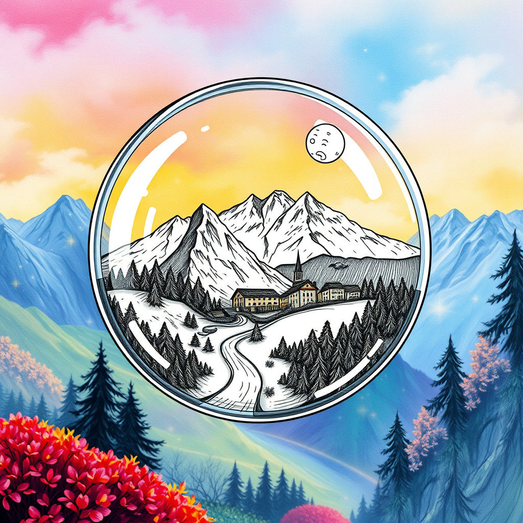 Hyperrealistic Doodle of Swiss Landscape on the Moon