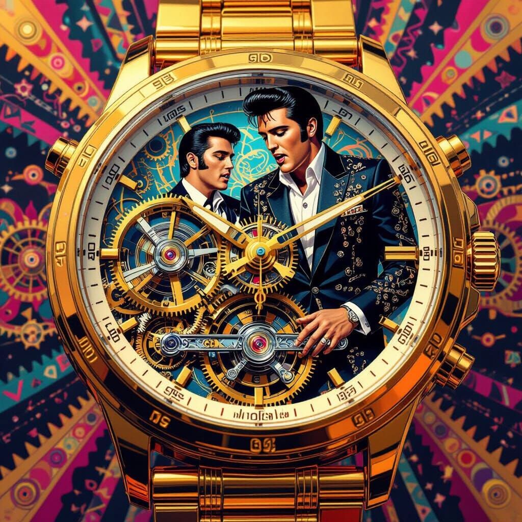 Elvis and Beatles in Psychedelic Gold Watch