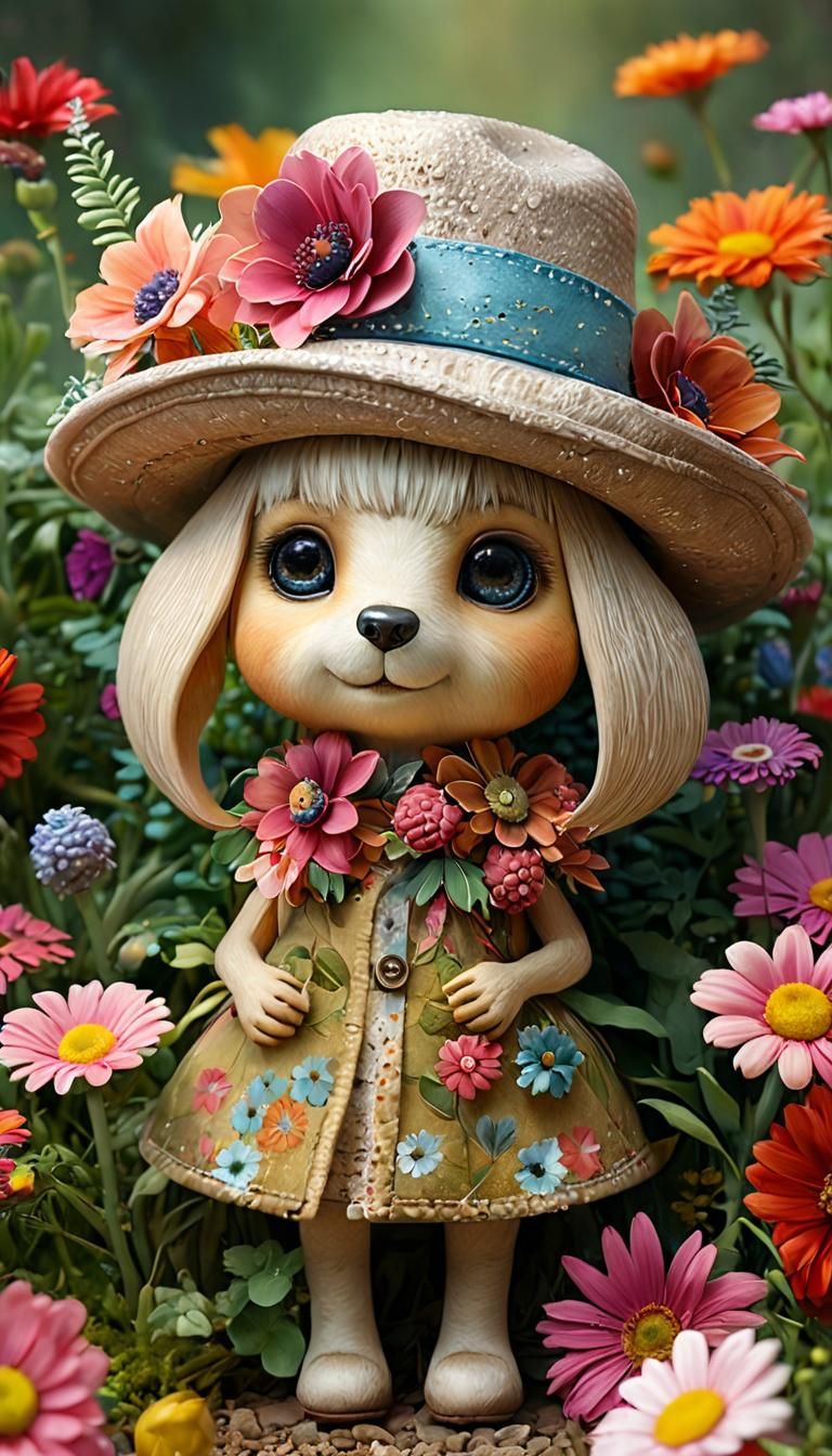 Whimsical Creature in Vibrant Floral Wonderland