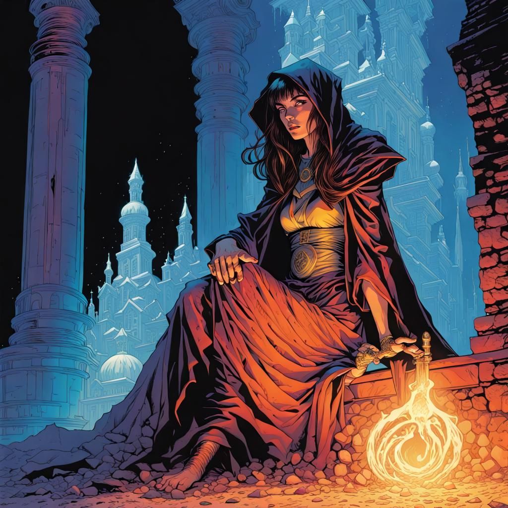 Magic Sorceress Prophet in Psychedelic Colors