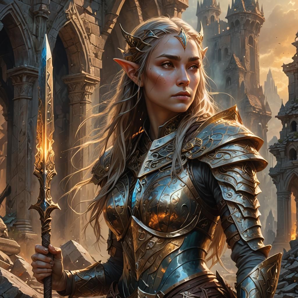 Elven Paladin in Ruins: Epic Fantasy Art