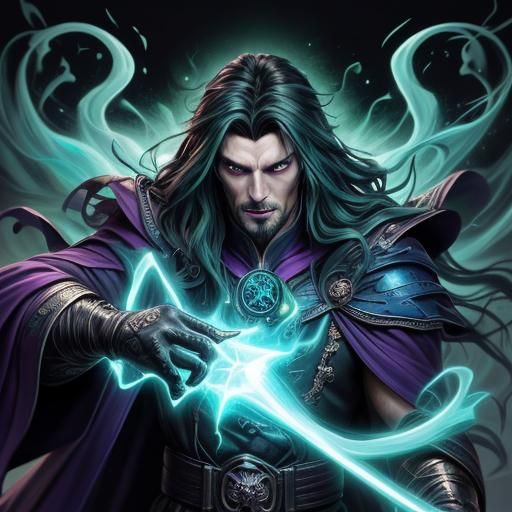 Wizards Brewing Glowing Potion in Dark Castle, Graffiti Art