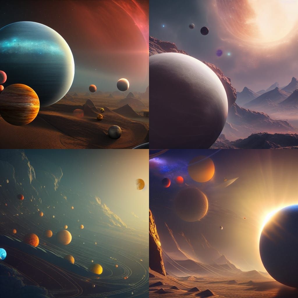 Detailed Solar System Concept Art in Deep Color