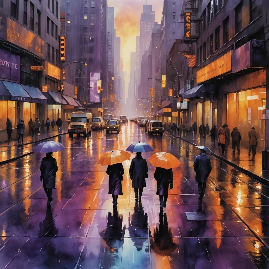 Rainy New York City Street at Sunset, Blade Runner-Inspired ...
