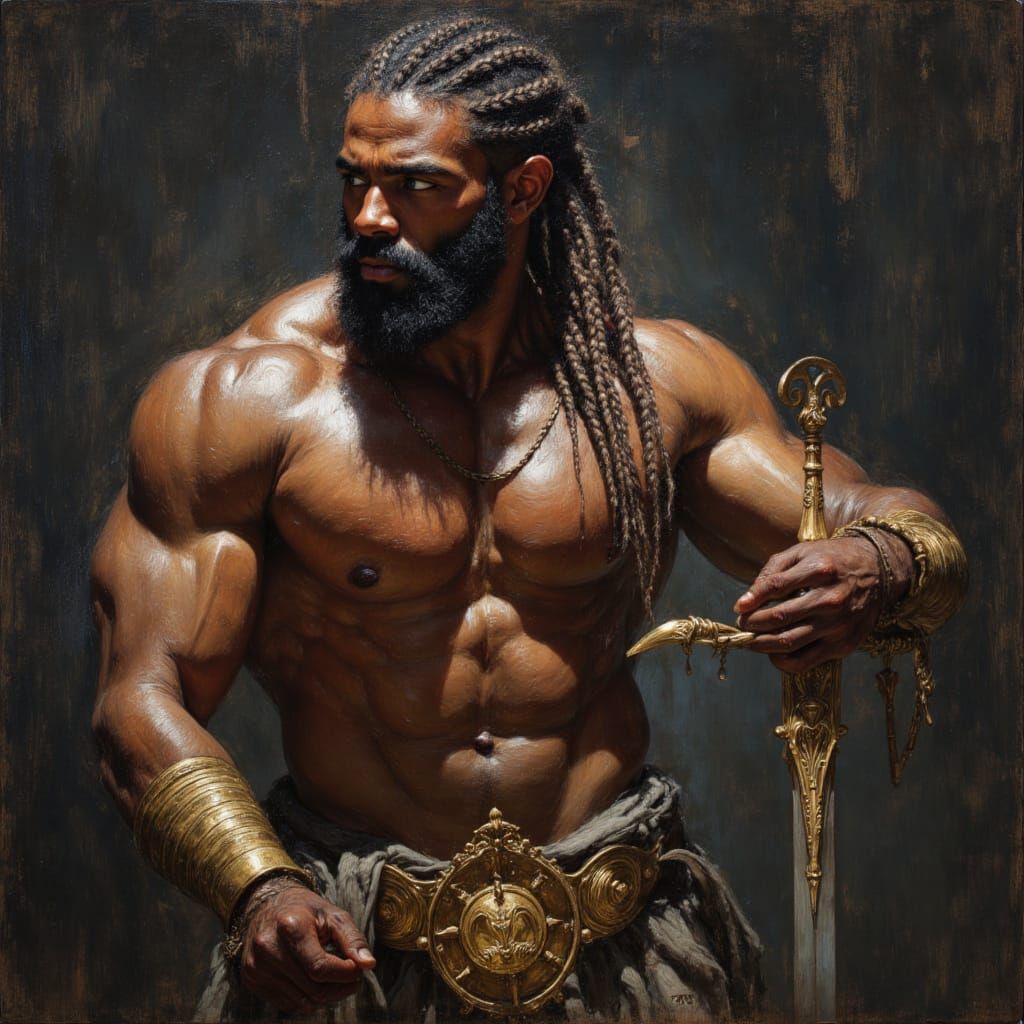 Warrior God in Gold Armor: Hyperrealistic Digital Painting