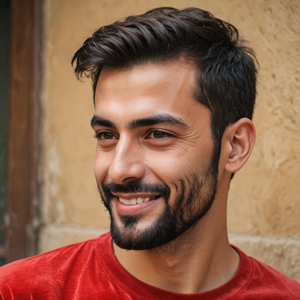 Handsome Man with Black Beard as Impasto Oil Painting