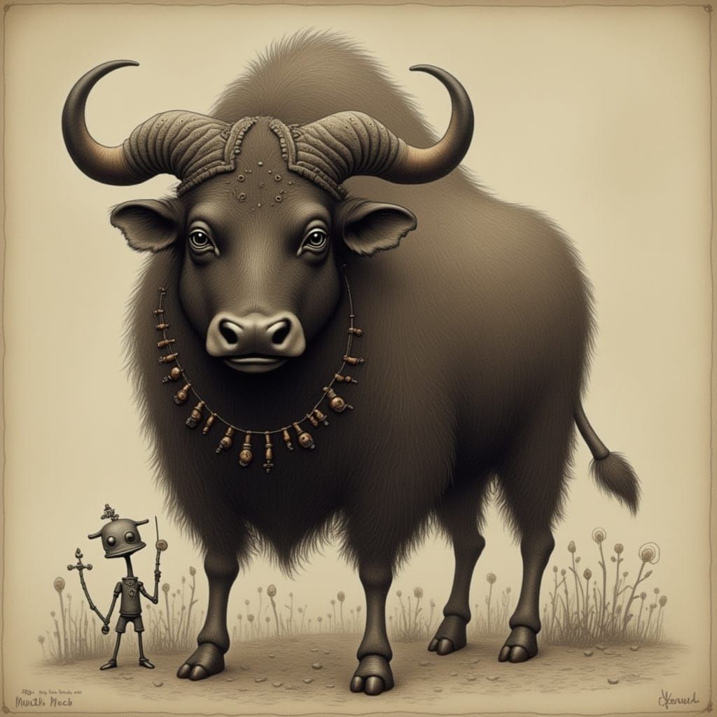Surreal Musk Ox in Nightmare Engine Style