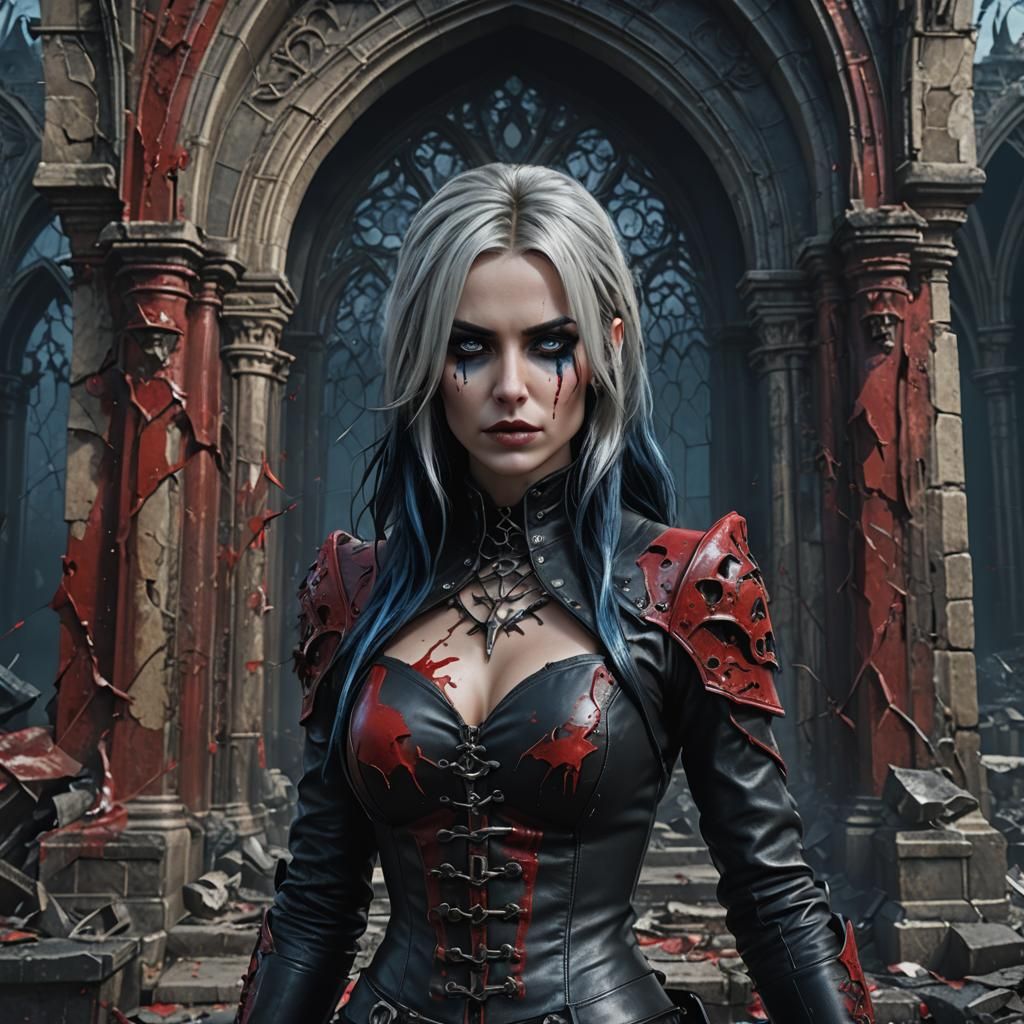 Gothic Girl with Red Leather Outfit in Fantasy Art