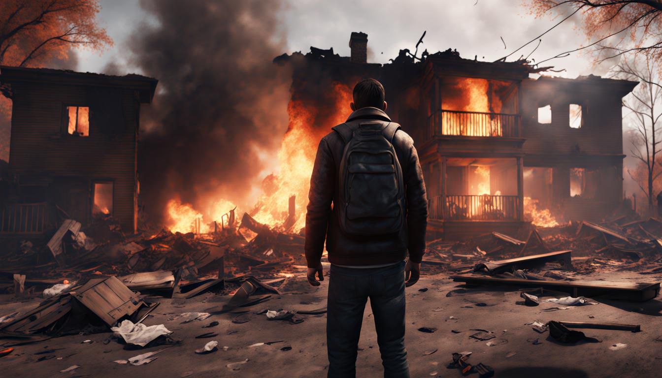 Burning Home: A Detailed Scene of Horror and Despair