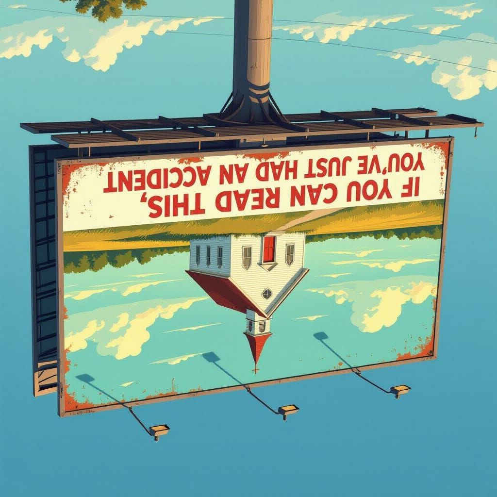 Upside Down Billboard Church Sign: 'Accident' Warning
