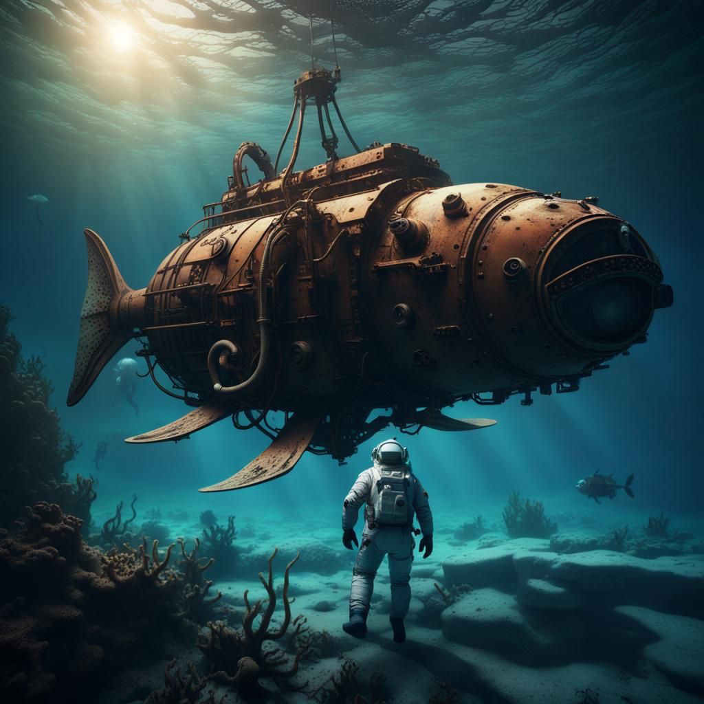 Astronaut and Sunken Titanic: Detailed Matte Painting